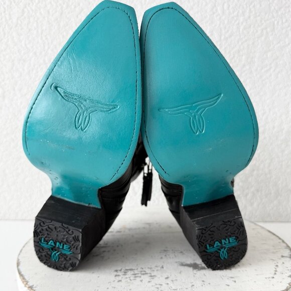 Lane Gallatin Womens Cowboy Booties Black Western Short Boots Snip Toe Size 7.5 - Picture 10 of 13